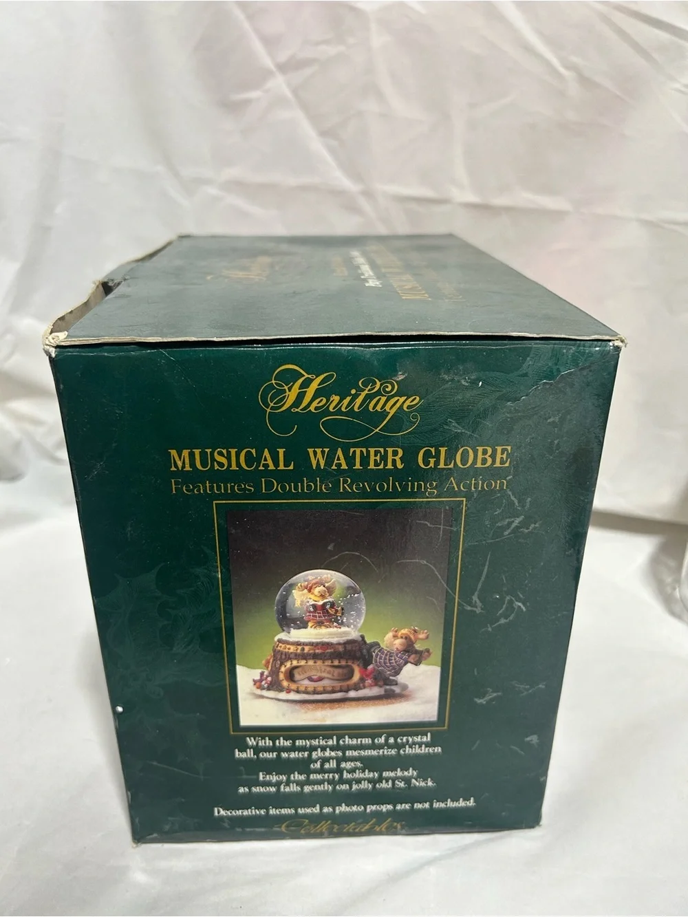 Vintage Heritage Musical Water Globe Moose Angel Carolers Double Revolving
